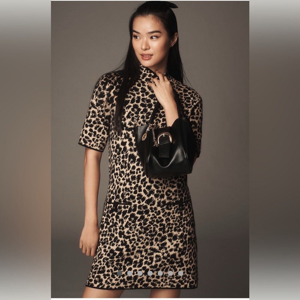 Annalise Mock-Neck Mini Sweater Dress by Maeve (Leopard Print)